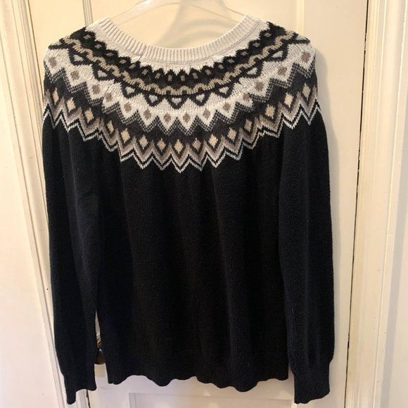 Old Navy Fair Isle Aztec Black Printed Neck Sweater Size XXL EUC - Picture 2 of 4